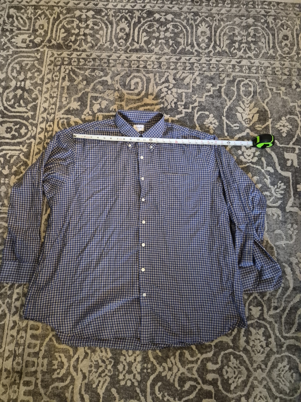 Hamilton‎ Blue and White Check Long-Sleeve Button-Down Shirt